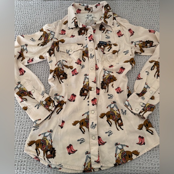 Wrangler Retro shirt Cream Western Print Horses de Button-Up Women’s size xs - Picture 7 of 13